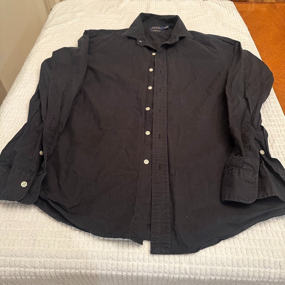 Polo Ralph Lauren Slim Fit Button Down Shirt Mens Black Large Cotton Stretch